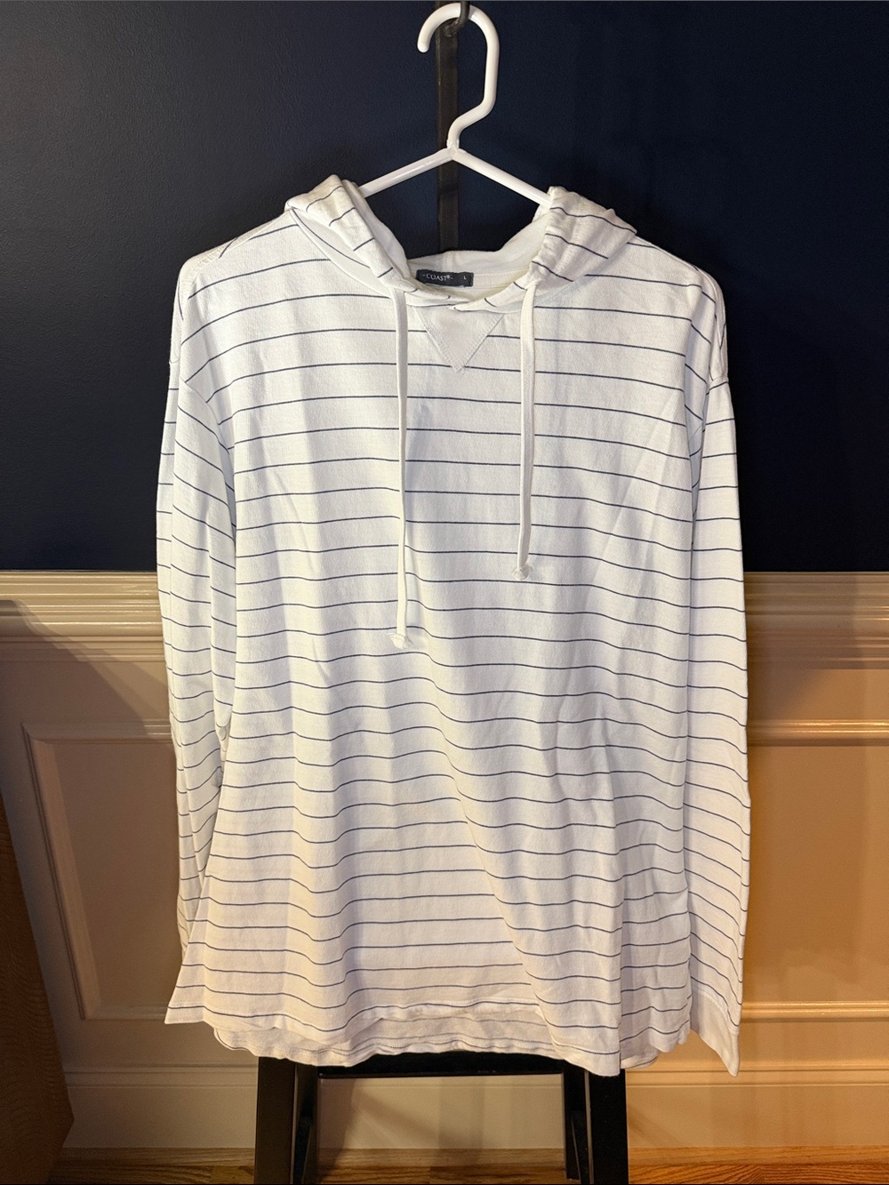 Coast Striped White & Navy Lightweight Hooded Long-Sleeve Shirt